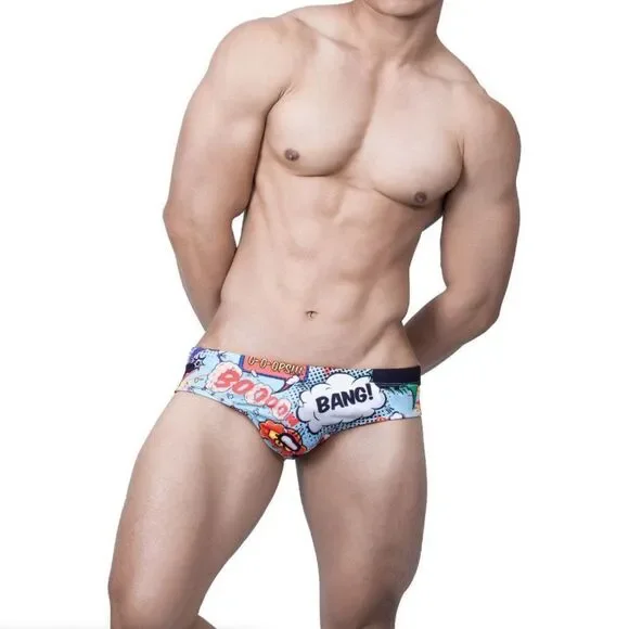 Men's Padded Comic Bang Swim Wear Briefs Push Up Cup Enhancing Size M - Picture 6 of 10